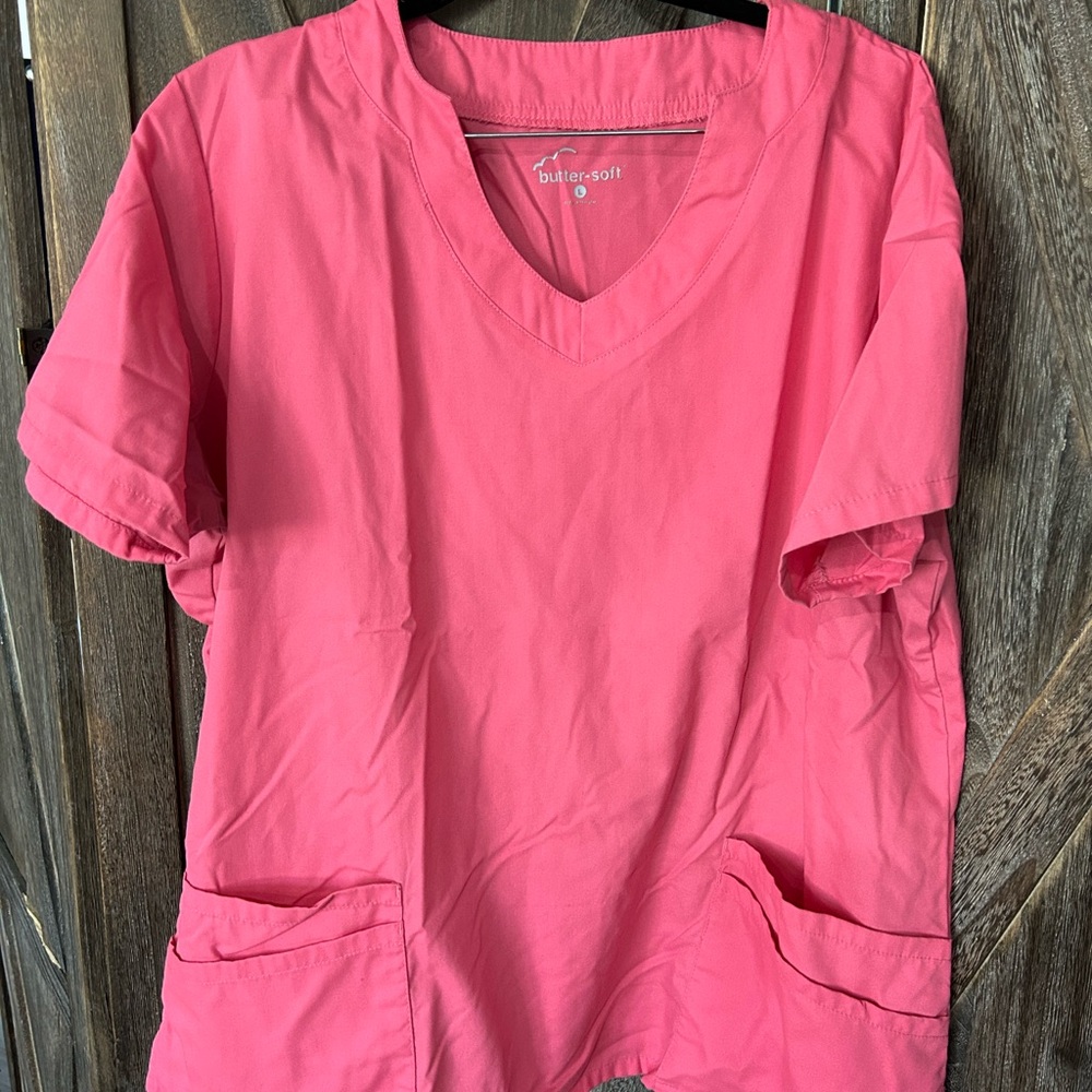 Uniform Advantage Pink scrub top with Mandarin Collar